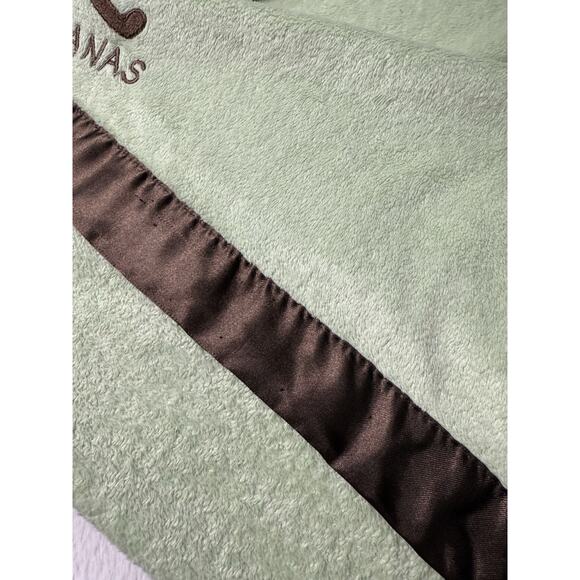 Vtg Carters Green Monkey Baby Blanket Security Lovey Going Bananas Brown Satin - Picture 3 of 6